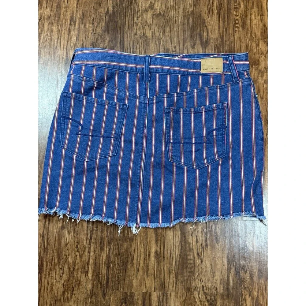 American Eagle Y2K Hi Rise Mini Skirt 14 Blue Red White Stripe Cut Off Excellent